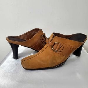 Vintage Bass 90s/Y2K Suede Leather Squared Toe Mules Heel Slip 7